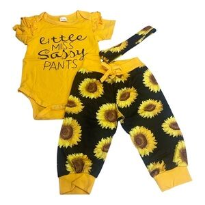 Baby Girl “Little Miss Sassy” Yellow Sunflower Outfit Set size 6-12 Months
